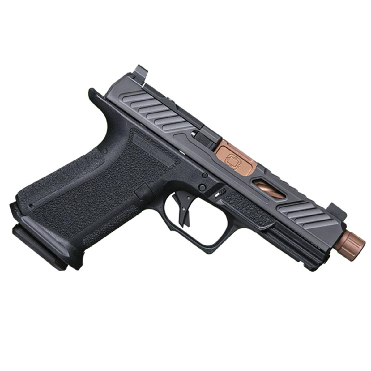Shadow Systems Optics Ready MR920 Handgun 9mm Luger 15rd Magazine 4" Threaded Bronze Barrel Black Elite Slide Picture of Shadow Systems dba Shadow Gunworks MR920 9mm Blk Elite Slide Optic DLC Spiral Threaded Bronze Grn Trit