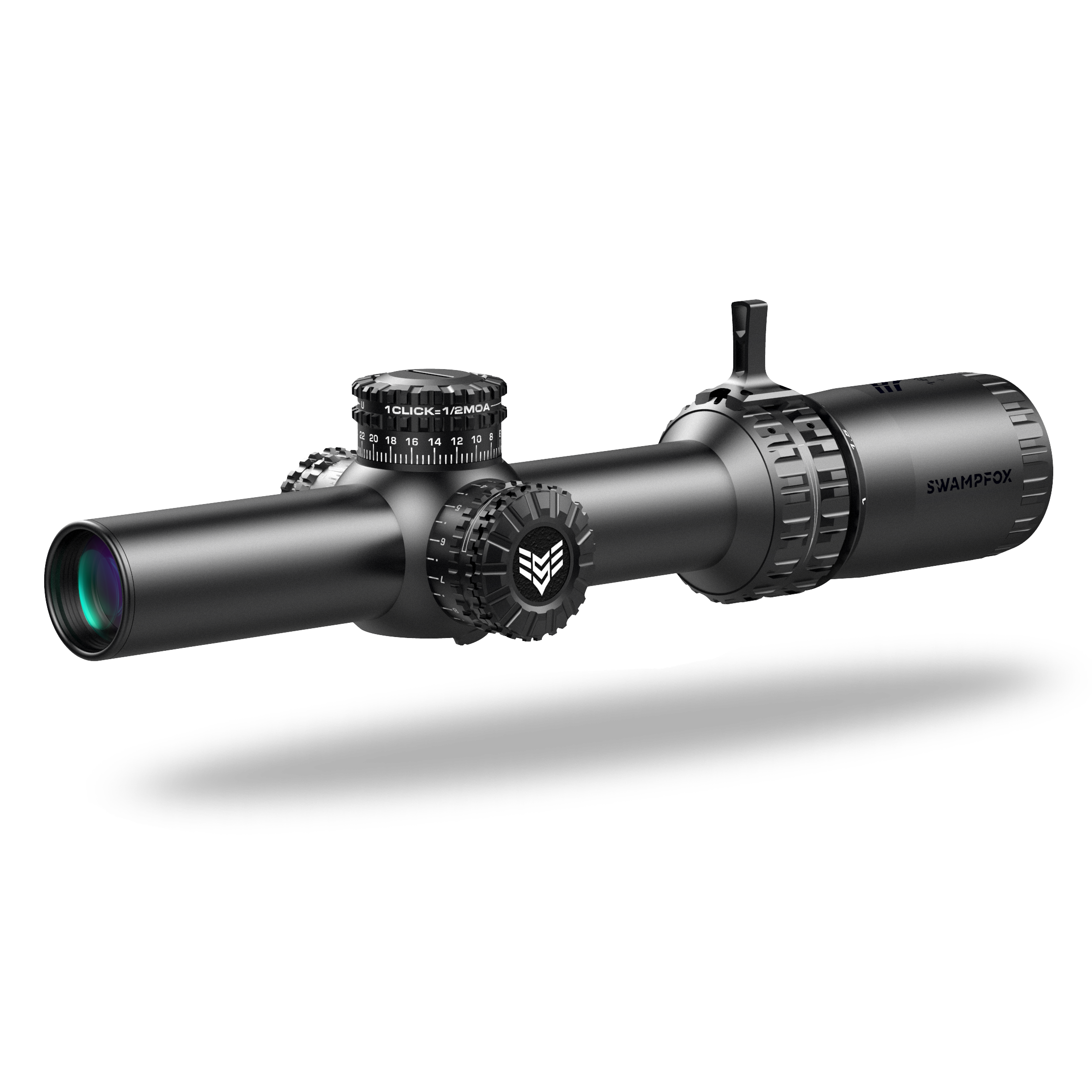 Swampfox Arrowhead LPVO Series Rifle Scope - 1-8x24 30mm SFP Red Guerrilla Dot BDC Long - Black Picture of 10 Ring Swampfox Arrowhead Series 1-8X24 SFP IR BDC 30mm Tube