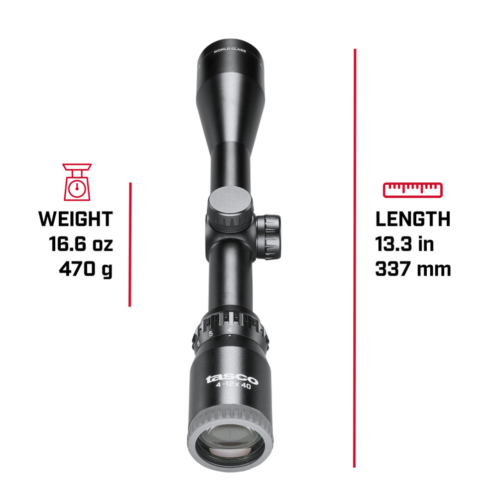 Tasco Sportsman Rifle Scope 4-12x40 1" SFP Truplex Non Illum. Black with Rings Box Picture of Tasco 4-12x40 Black FC Rings Truplex Box 5L