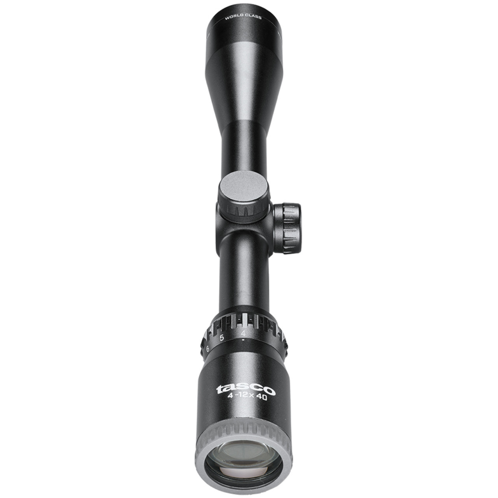 Tasco Sportsman Rifle Scope 4-12x40 1" SFP Truplex Non Illum. Black with Rings Box Picture of Tasco 4-12x40 Black FC Rings Truplex Box 5L