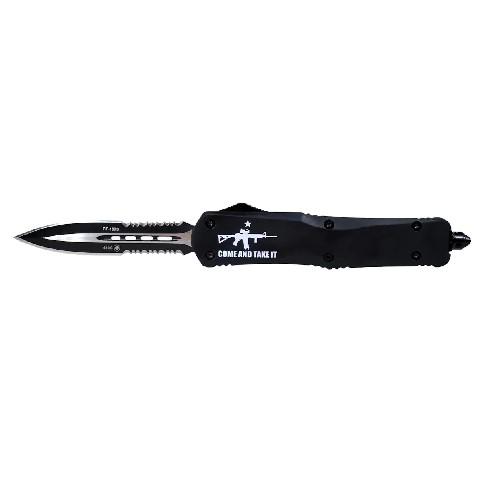 Templar Knife Large Come And Take It AR OTF Knife 3-1/2" Serrated Dagger Black Picture of Templar Knife Templar Knives Large Come And Take It AR Dagger Serrated Black