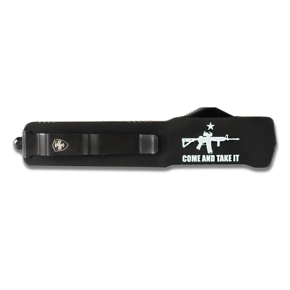 Templar Knives Premium Weighted Come and Take It Slim Knife 3-1/8" Drop Point Blade Black Picture of Templar Knife Templar Knives Slim Zinc AR15 Drop