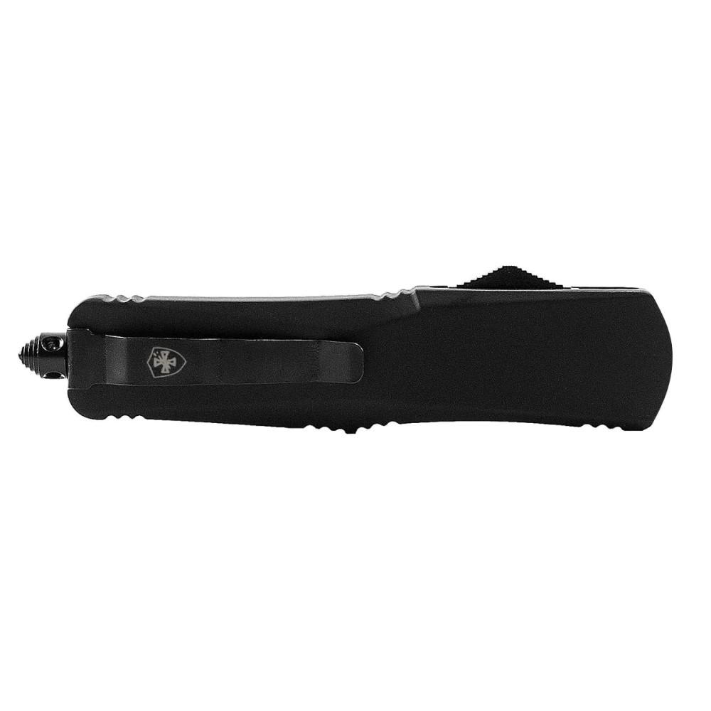 Templar Knife Small Black Rubber Knife 2-3/4" OTF Dagger Blade Semi Serrated Black Picture of Templar Knife Templar Knives Small Black Rubber Dagger Serrated Black