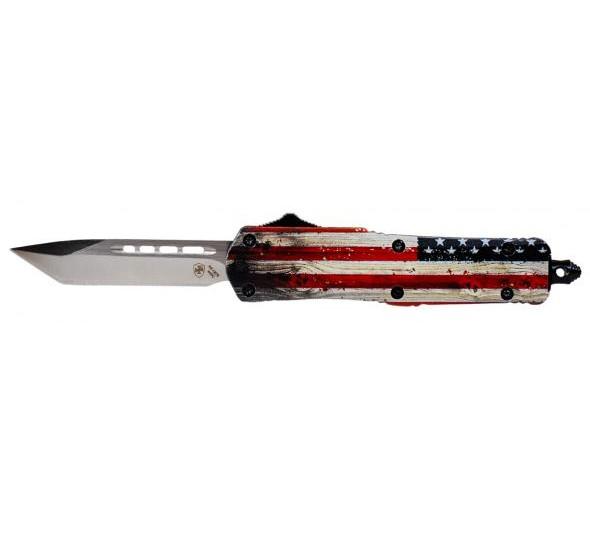 Templar Knife OTF Small Knife 2-1/4" Tanto Blade Wood US Flag Picture of Templar Knife Templar Knives Small Wood US Flag Tanto Silver