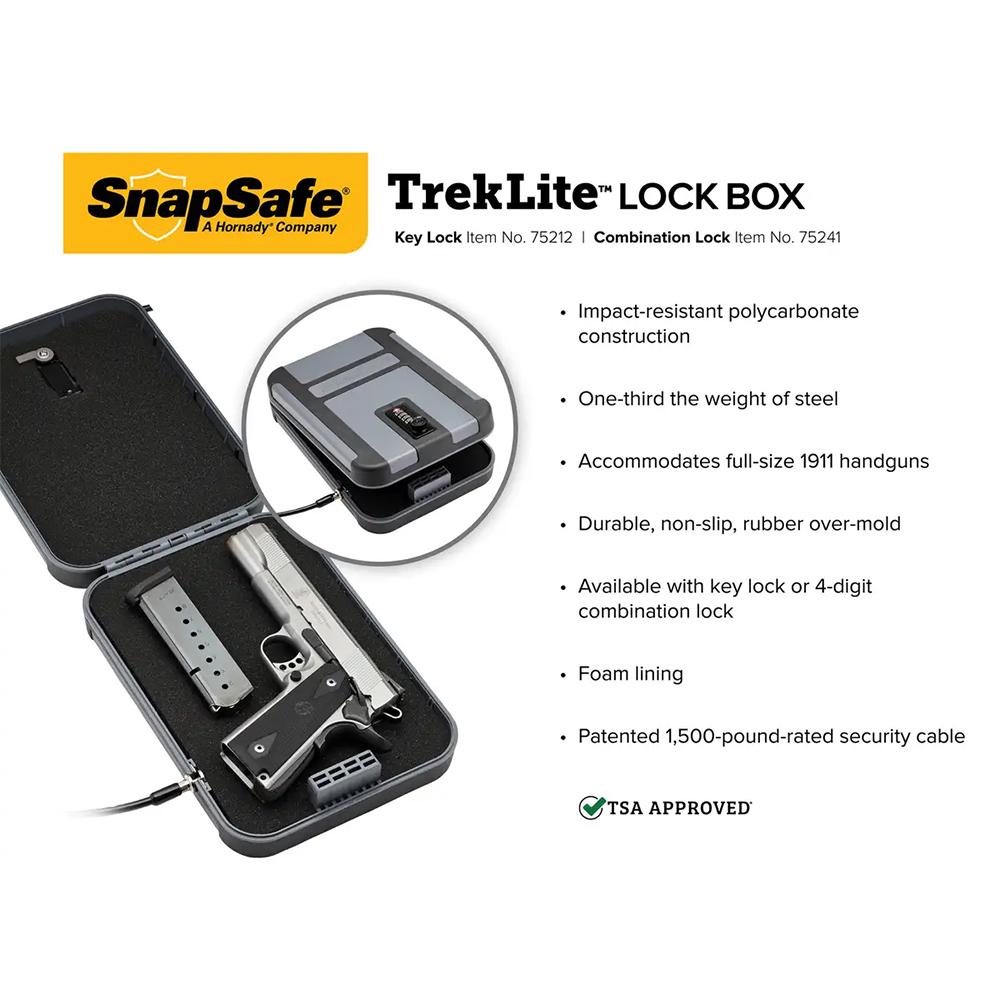 Snapsafe TrekLite Lock Box XL Handgun Safe TSA Combination Lock Picture of Snap Safe SNAPSAFE TREKLITE LOCK BOX WITH TSA COMBINATION LOCK XL