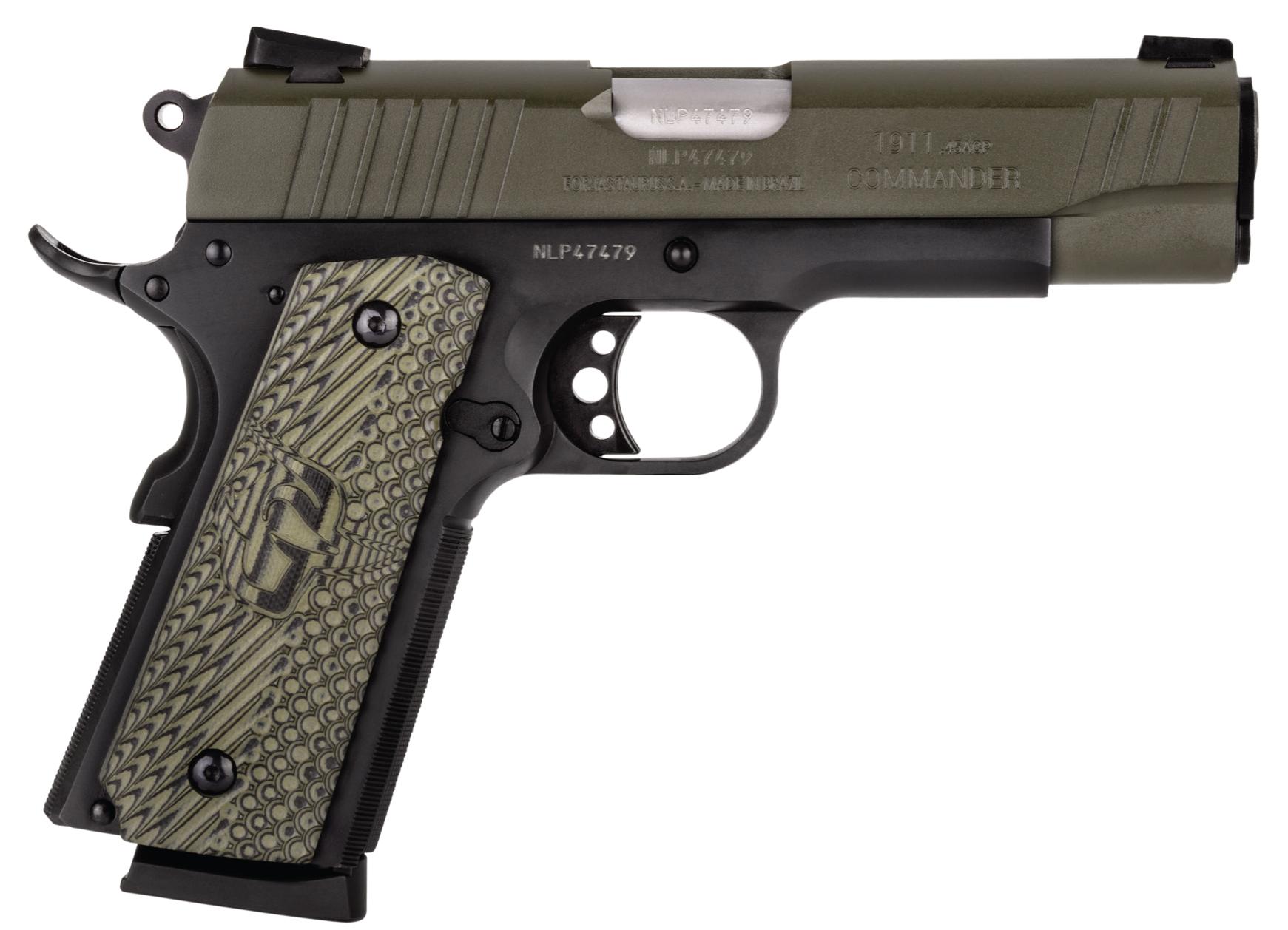 Taurus PT1911 Commander Cerakote Mill Spec Green .45 ACP 8rd Magazine 4.25" Barrel  VZ Grip Picture of Taurus International Inc. PT1911 Commander 45ACP BK Cerakote Mill Spec Green 4.25in 1x8 VZ Grip