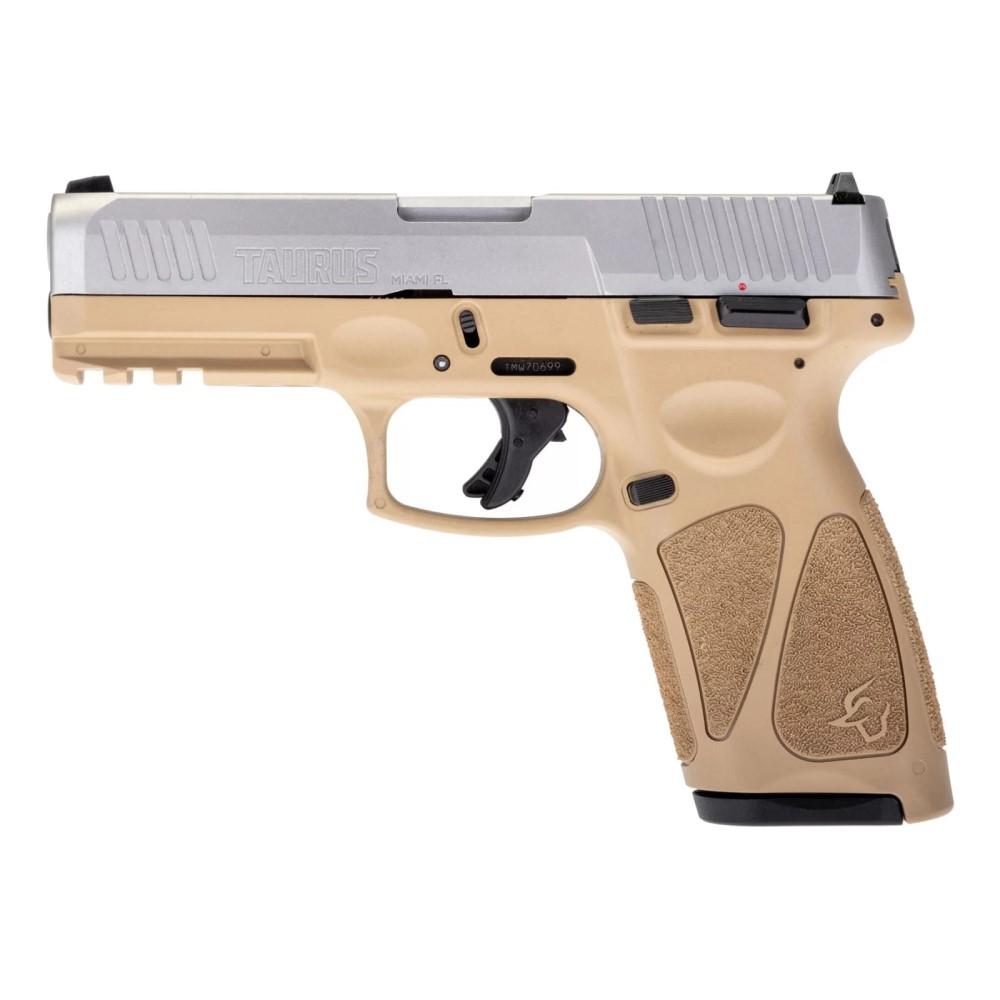 Taurus G3 Full Size Handgun 9mm Luger 17/rd 4" Barrel Stainless Steel and Tan with Steel Sights Picture of Taurus International Inc. G3B 9MM TAN/SS 4.0IN BL 1x15 1x17 RDS