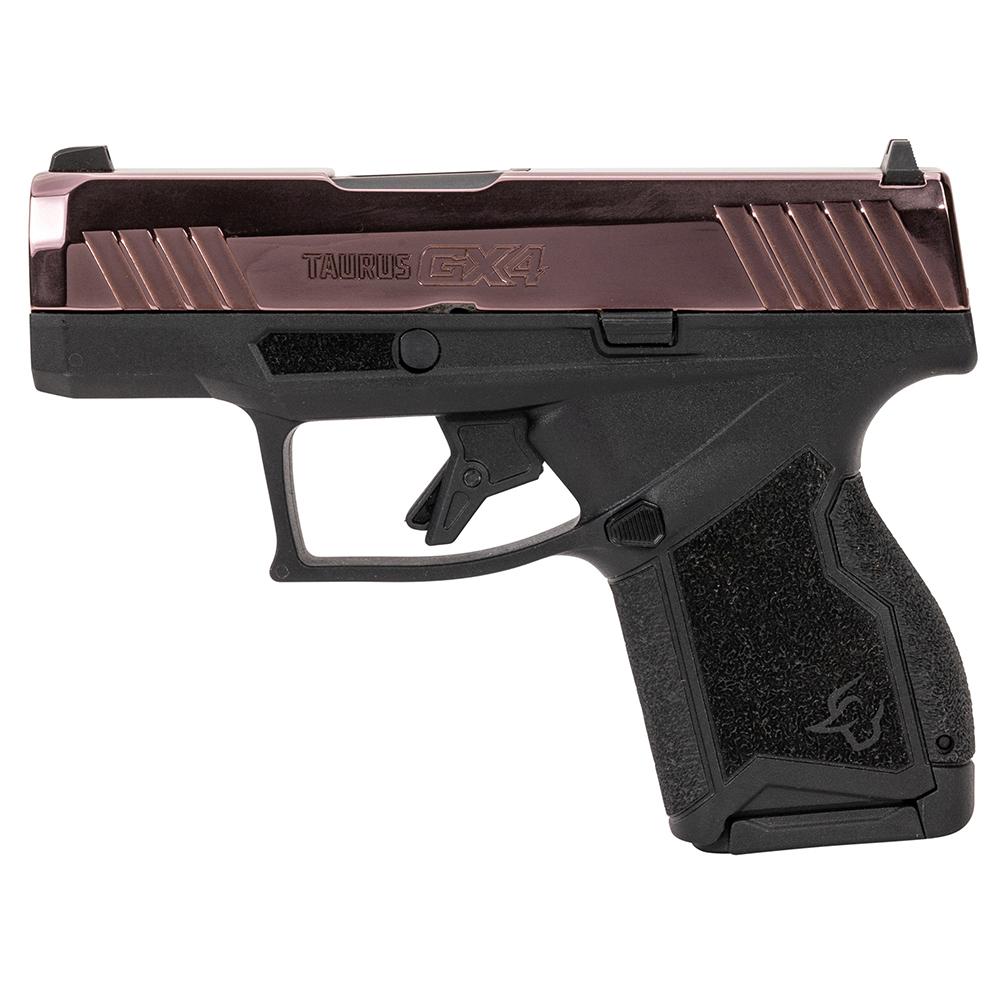 Taurus GX4 Handgun 9mm Luger 11rd (1) & 13rd (1) Magazines 3" Barrel Rose Gold Slide and Black Picture of Taurus International Inc. TAURUS GX4 9MM BK/PVD ROSE GOLD 3.0'' 1x11 1x13
