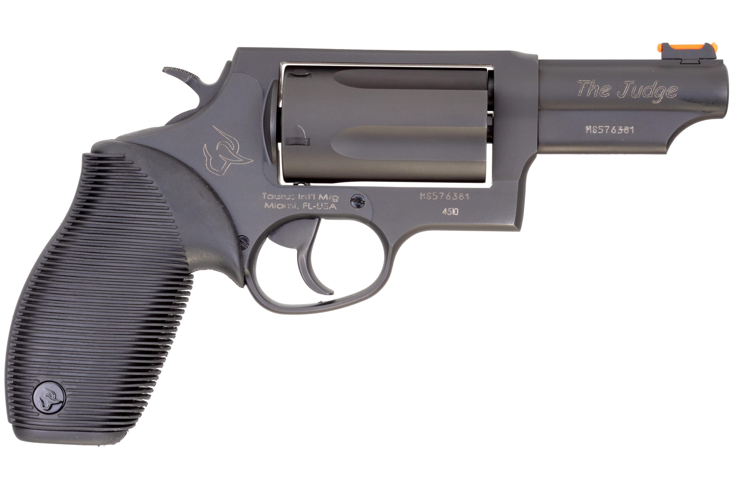 Taurus Judge Handgun 45 Colt/410 ga.(2-1/2") 5rd Capacity 3" Barrel Black Oxide Finish Picture of Taurus International Inc. M4410TKR-3B JUDGE 45/410 BLUE 5/RD 2.5" 3" BRL