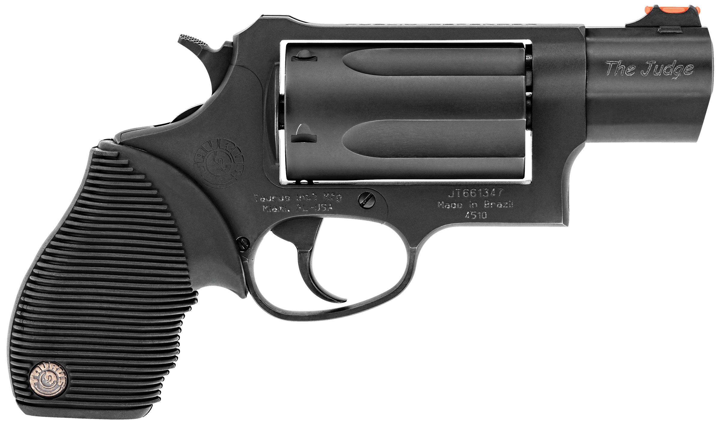 Taurus Judge Public Defender Handgun .45 Colt/.410 ga. 5rd Capacity Matte Black Oxide Finish Picture of Taurus International Inc. M4410PD-3B JUDGE 45/410 2.5" 2" BRL BLUE PUBLIC DEFENDER