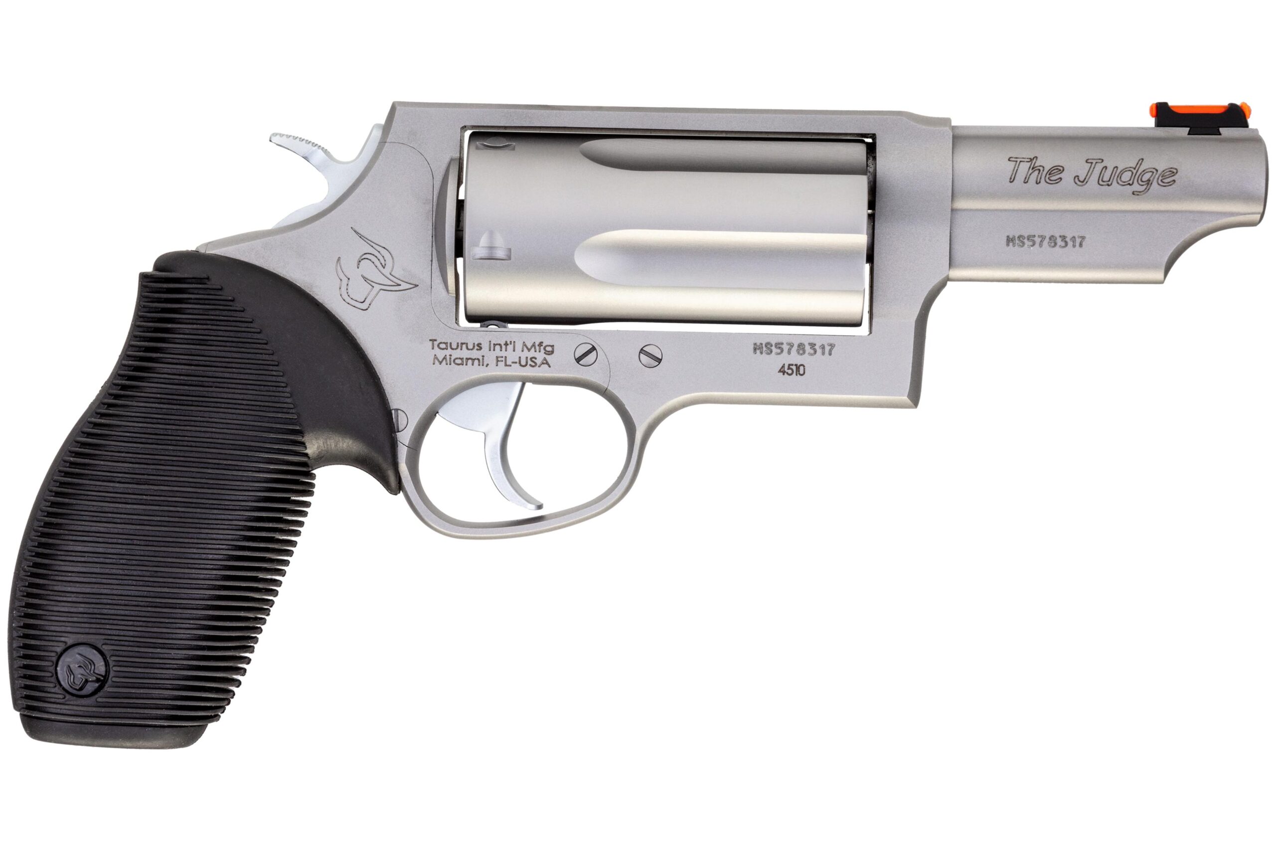Taurus Judge Magnum Handgun .45 Colt/.410ga Mag 3" Barrel Stainless Finish Picture of Taurus International Inc. M4410TKR-3SMAG JUDGE 45/410 MAG STS 5/SHOT 3" 3" BRL