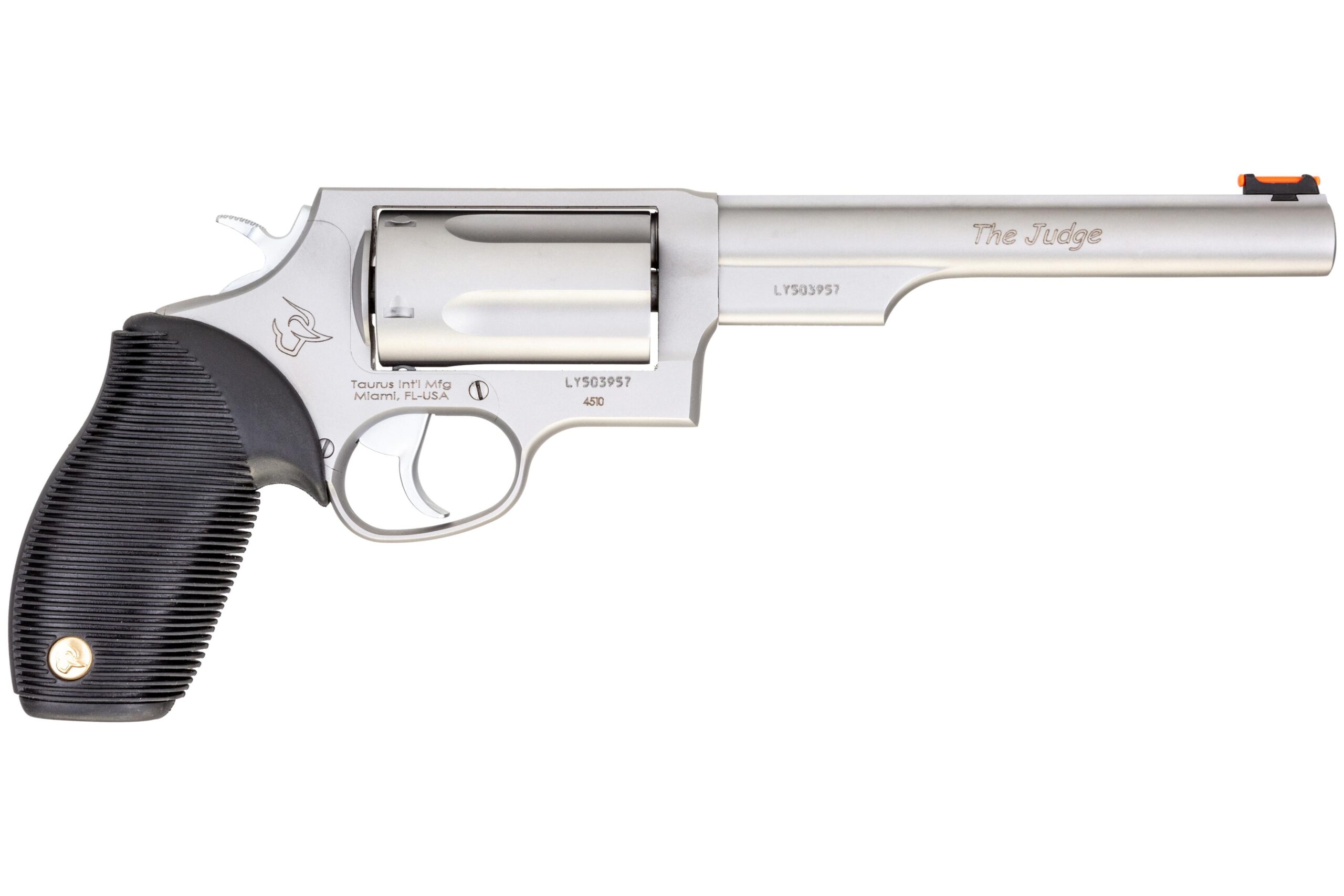 Taurus Judge Handgun 45 Colt/410 ga. 5rd Capacity 6.5" Barrel Stainless Finish Picture of Taurus International Inc. JUDGE .45COLT/.410 SS 6-1/2?? 5-RDS