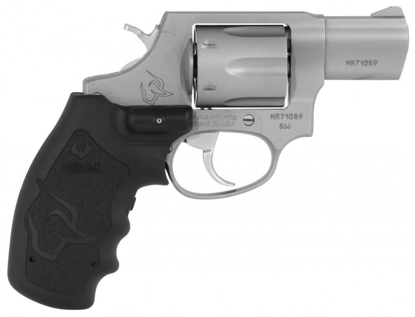 Taurus 856 Handgun .38 Spl(+P) 6rd Capacity 2" Barrel Black/Stainless Frame Viridian Red Laser Grip Picture of Taurus International Inc. 856 38Spl 2in Stainless 6 RDS Viridian Red Laser Grip