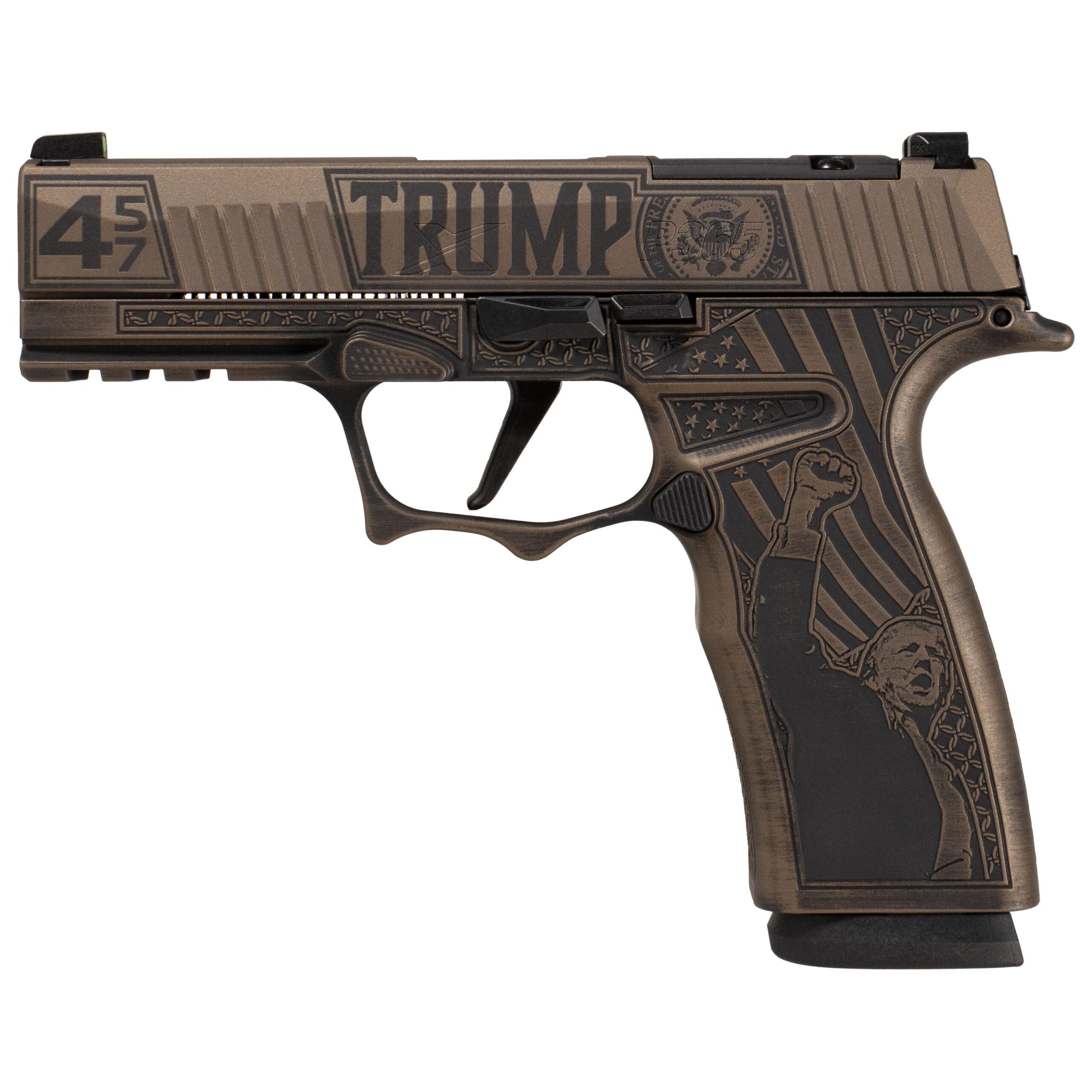 Sig Sauer P365 XMACRO TACOPS "Trump Fight" Handgun 9mm Luger 17rd Magazines(3) 3.7" Picture of Sig Sauer SIG P365 XMACRO TACOPS 9MM 3.7" Brl - (4) 17rd Steel Mags-Trump