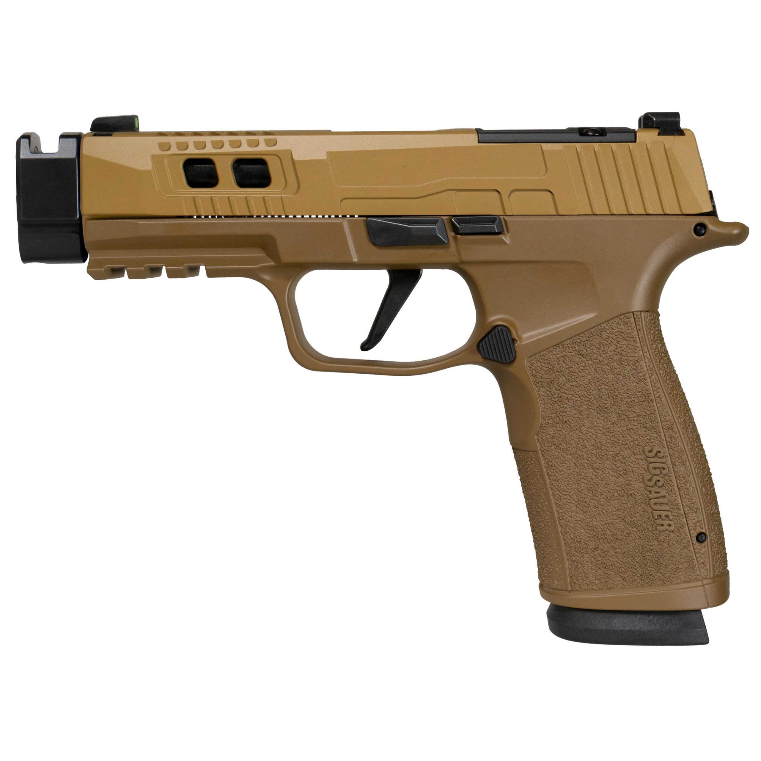 Sig Sauer P365 Two-Tone Brown/Black XMACRO TACOPS Handgun 9mm Luger 17rd Magazines(4) 4.2" Compensated Barrel Picture of Sig Sauer SIG P365 XMACRO TACOPS 9MM 3.7" (4)17rd Stl Mags-2Tone Brown Blk Thrdls Brl