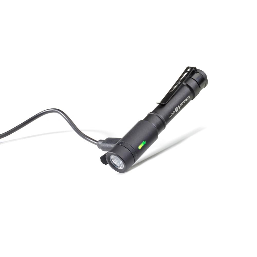 Cloud Defensive Chircro Admin Flashlight 350 Lumens with Hat Clip Picture of Cloud Defensive CHICROAdminLightHi/Lomode 350Lumens/hi35Lumns/Lo10440 battMicroUSBChargCord