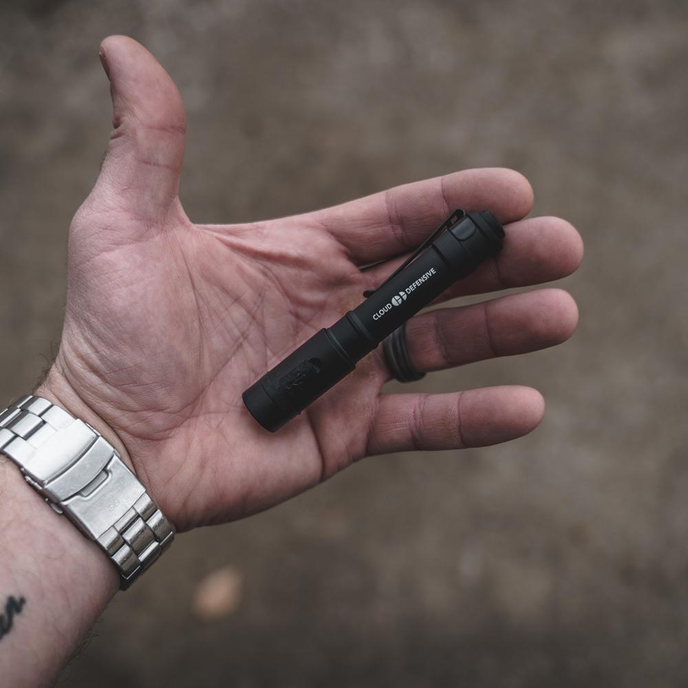 Cloud Defensive Chircro Admin Flashlight 350 Lumens with Hat Clip Picture of Cloud Defensive CHICROAdminLightHi/Lomode 350Lumens/hi35Lumns/Lo10440 battMicroUSBChargCord