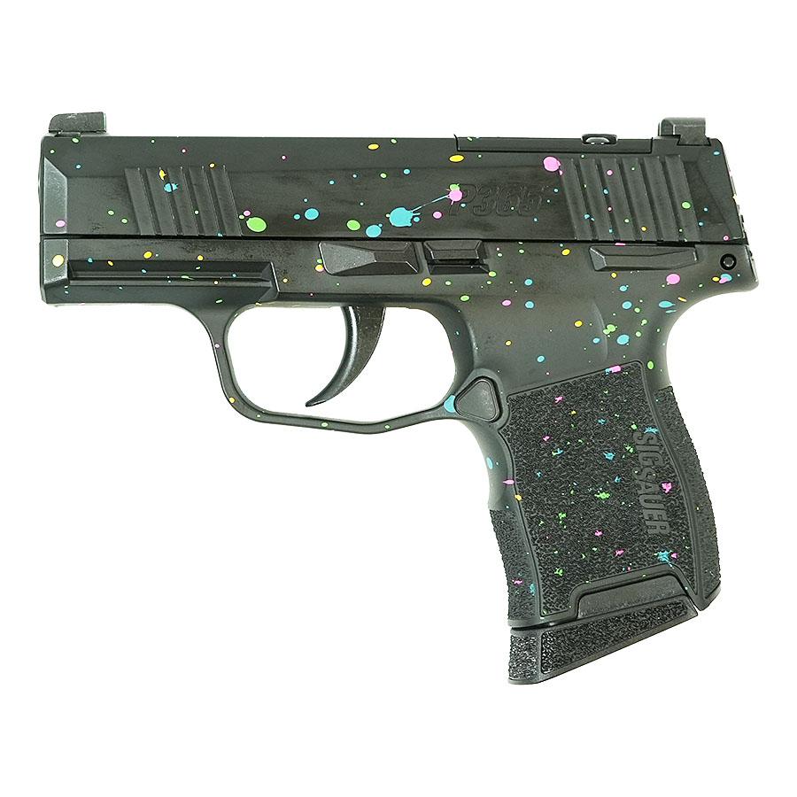 Sig Sauer "Multi-Color Paint Splatter" P365 Optic Ready Handgun 9mm Luger 10rd Magazines(2) 3.1" Barrel X-RAY 3 Sights Manual Safety Picture of Sig Sauer P365 9MM 3.1IN STRIKER Blk Base Frame & Slide Multi-Color Paint Splatte