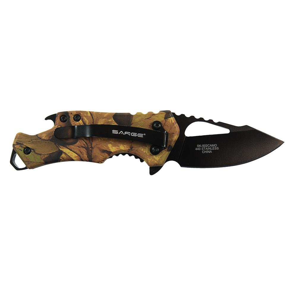 Sarge Knives Camo Fuse Folding Knife 2-3/8" Drop Point Blade Camo Picture of Sarge Knives SARGE CAMO FUSE - KNIFE & BOTTLE OPENER