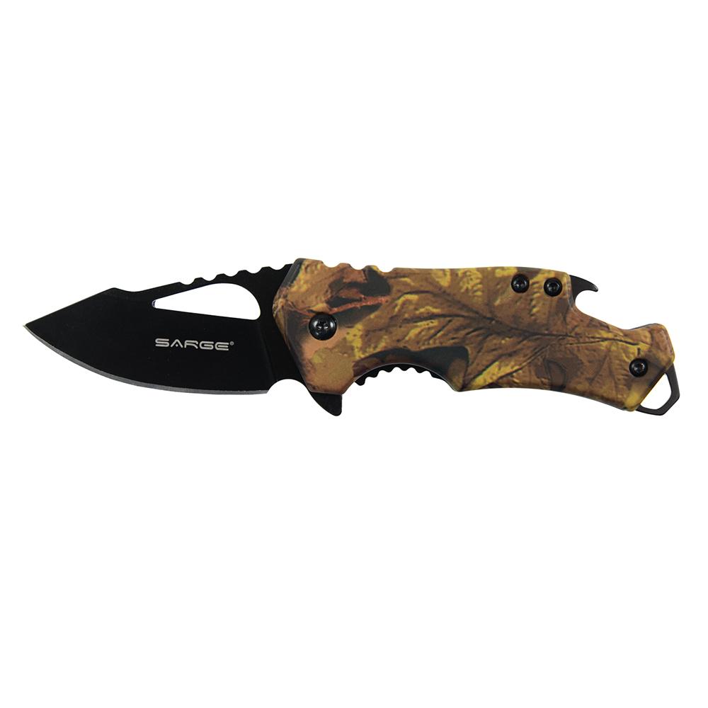 Sarge Knives Camo Fuse Folding Knife 2-3/8" Drop Point Blade Camo Picture of Sarge Knives SARGE CAMO FUSE - KNIFE & BOTTLE OPENER