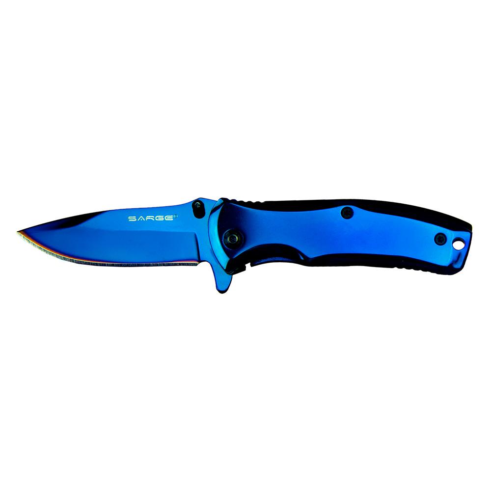 Sarge Knives Phase Folding Knife 2-1/2" Drop Point Blade Blue Tin Picture of Sarge Knives SARGE PHASE - BLUE TIN SWIFT ASSIST