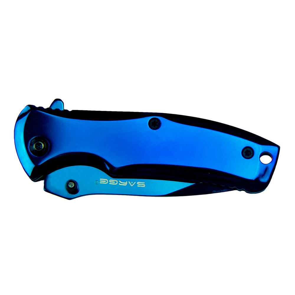 Sarge Knives Phase Folding Knife 2-1/2" Drop Point Blade Blue Tin Picture of Sarge Knives SARGE PHASE - BLUE TIN SWIFT ASSIST