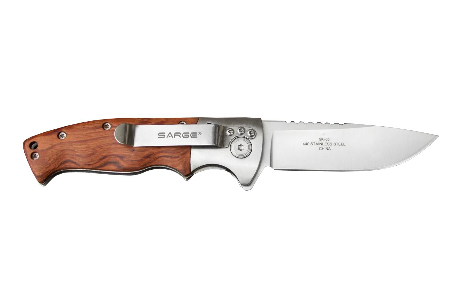 Sarge Knives Flash - Wooden Swift Assisted Folding Knife - 7-3/4" Overall Length Picture of Sarge Knives SARGE FLASH - WOODEN SWIFT ASSIST FOLDER