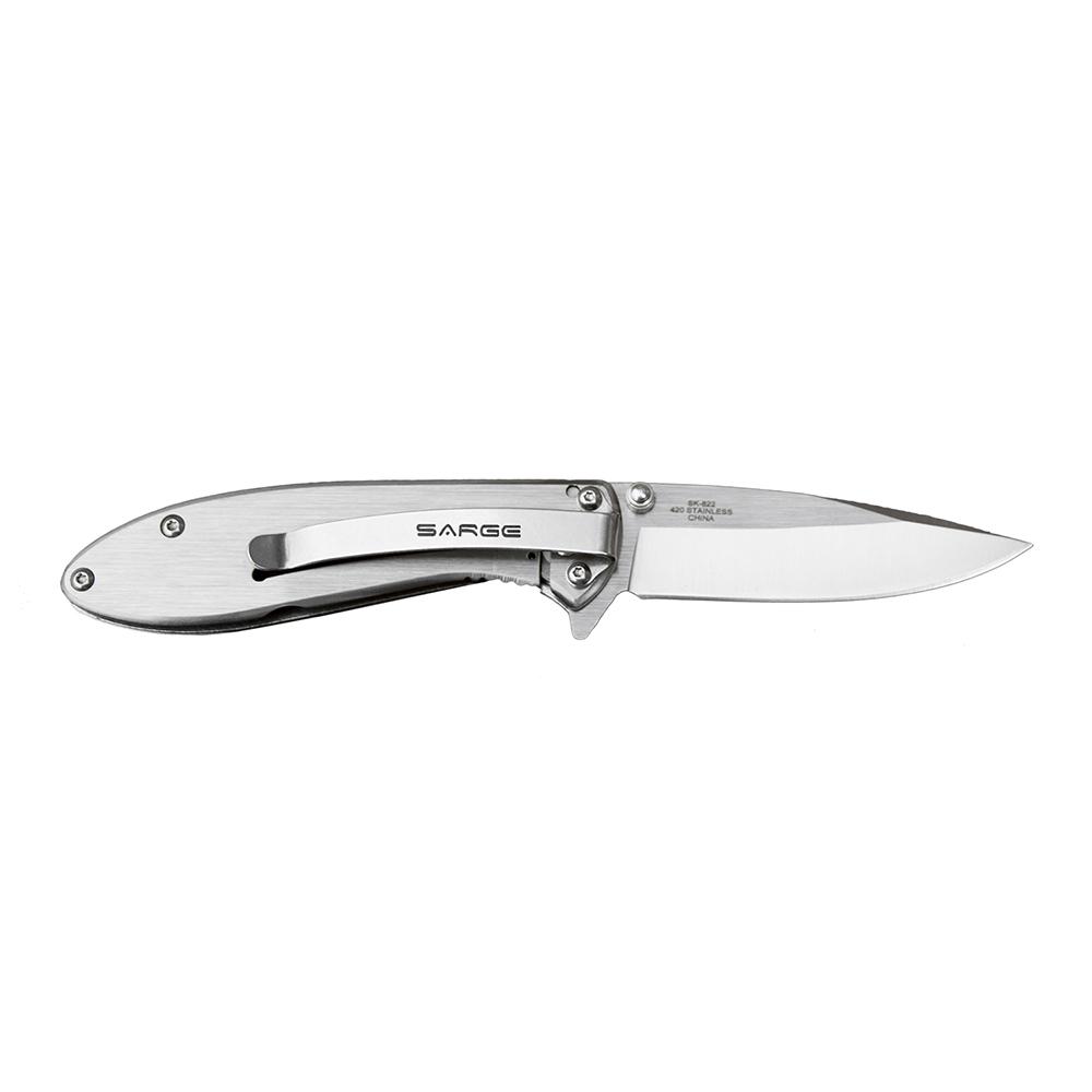Sarge Knives Hawk Swift Assist Folder Knife 3-1/8" Clip Point Blade Chrome Picture of Sarge Knives SARGE HAWK - CHROME SWIFT ASSIST FOLDER