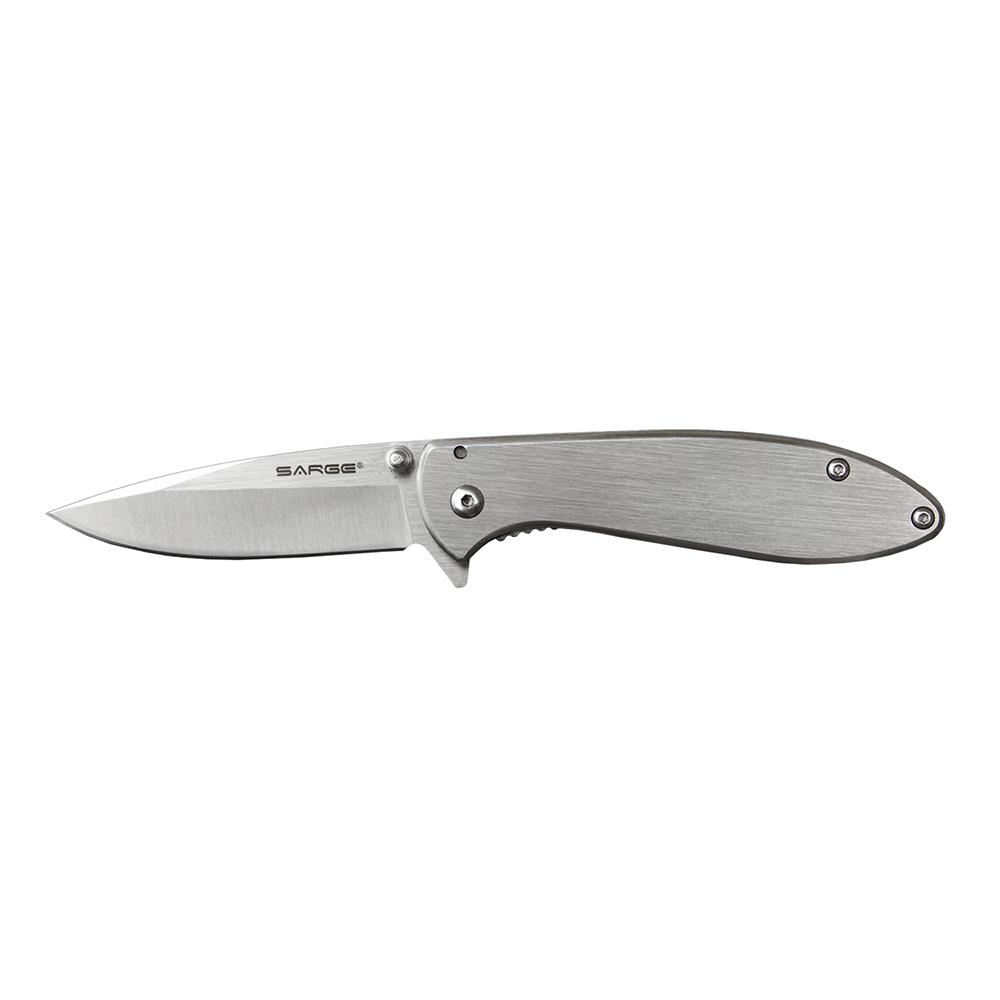 Sarge Knives Hawk Swift Assist Folder Knife 3-1/8" Clip Point Blade Chrome Picture of Sarge Knives SARGE HAWK - CHROME SWIFT ASSIST FOLDER