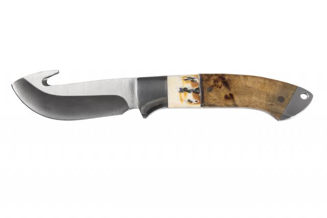 Sarge Knives Terrain Fixed Blade Knife 3-1/2" Gut Hook Wood & Stag Picture of Sarge Knives SARGE TERRAIN- WOOD & STAG FIXED BLADE GUT HOOK