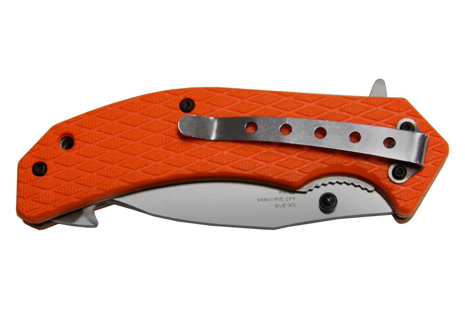 Sarge Knives Adrenaline Spring Assist Folding Knife 3-1/2" Gut Hook Blade Orange Picture of Sarge Knives SARGE ADRENALINE - SPRING ASSIST FOLDING GUT HOOK