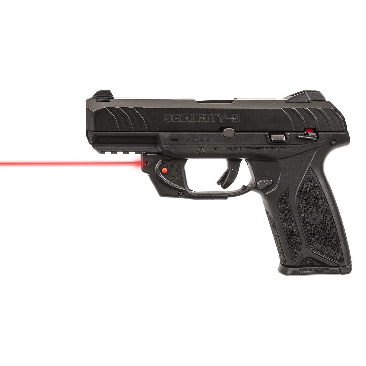 Viridian E Series Red Laser Sight for Security 9 Full Size and Compact Black Picture of Viridian Green Laser Viridian Essential Red Laser Sight for Security 9 Non-ECR Retail Box