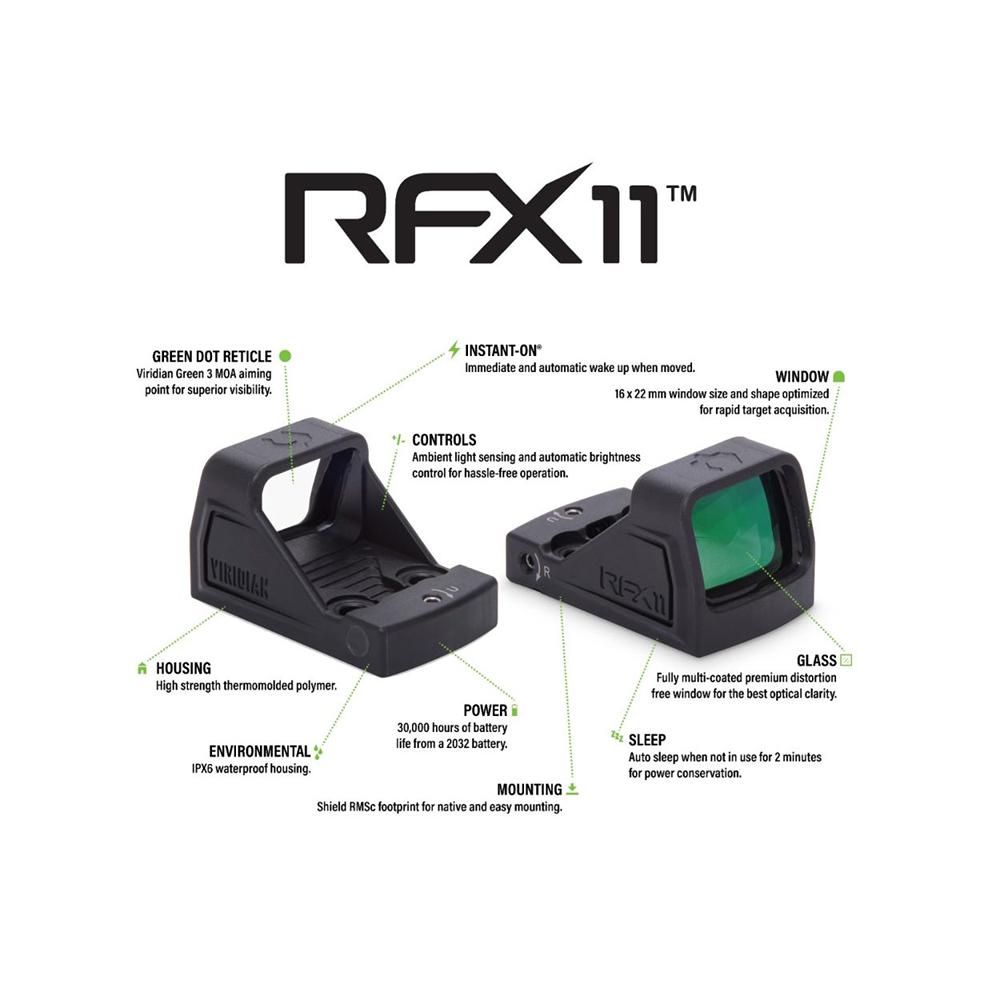 Viridian RFX11 Custom Green Dot Reflex Sight for Walther PDP/WMP Black Shield RMSc Footprint-Must use Optic Plate Picture of Viridian Green Laser Viridian Custom RFX for Walther PDP and WMP includes adapters polymer Black