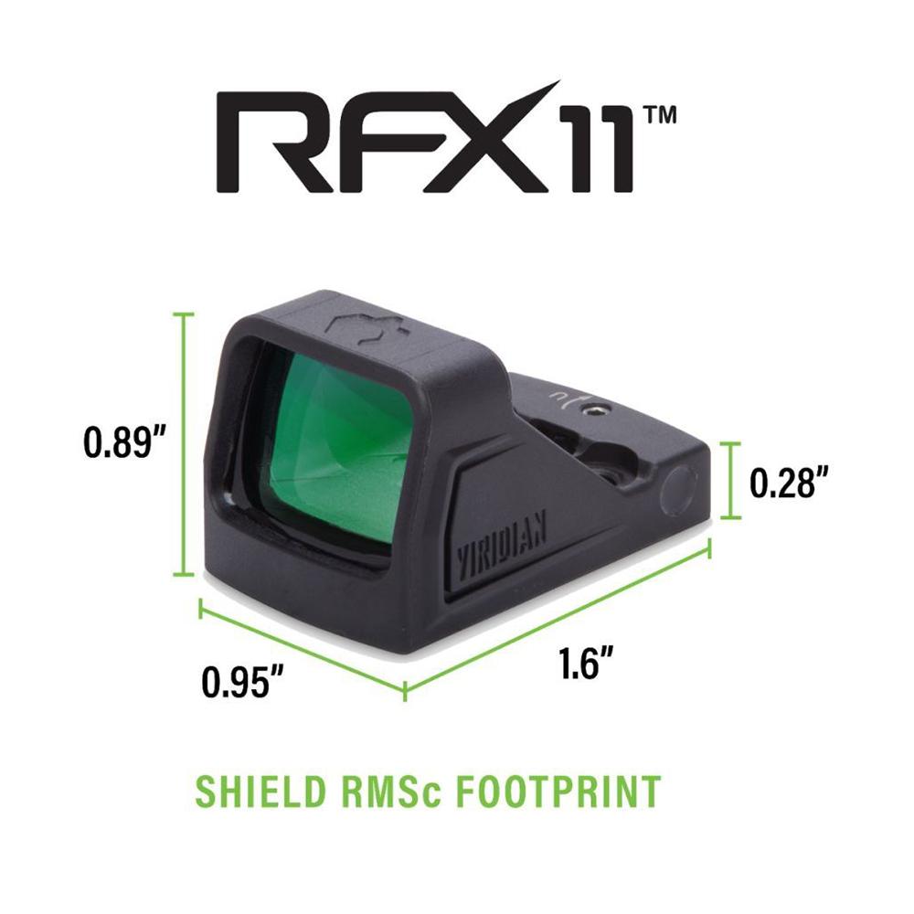 Viridian RFX11 Green Dot Reflex Sight 1x16 Shield RMSc Footprint FDE Picture of Viridian Green Laser Viridian RFX11 1x16 Micro Green Dot SHIELD Mounting Pattern Polymer FDE