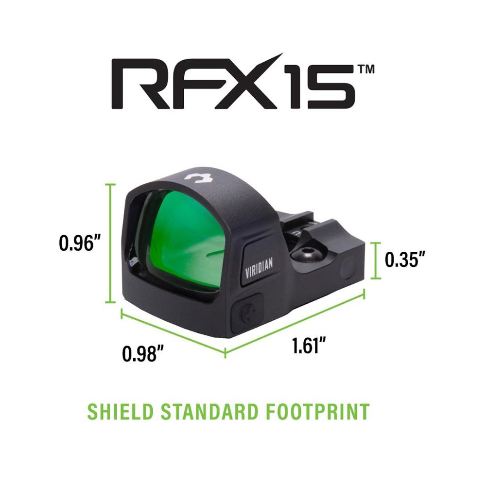 Viridian RFX15 Green Dot Reflex Sight Shield Footprint FDE Picture of Viridian Green Laser Viridian RFX15 1x17 Micro Green Dot SHIELD Mounting Pattern FDE