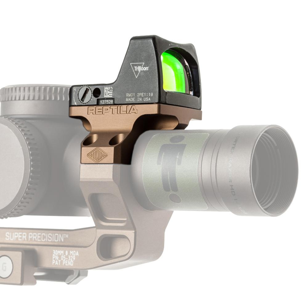 Reptilia ROF-90 Red Dot Mount for Trijicon RMR & SRO 30mm FDE Picture of Reptilia Reptilia ROF-90 for Geissele 30mm Super Precision Mount & Trijicon RMR FDE