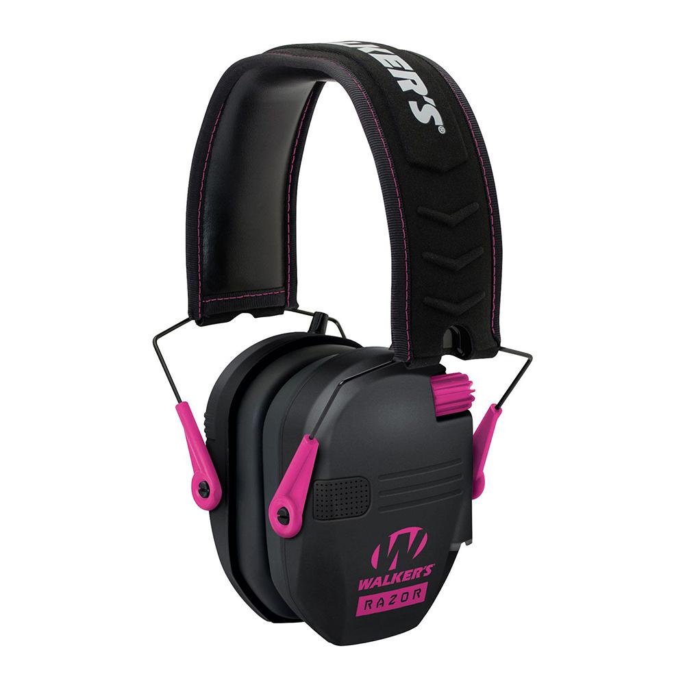 Walker's Game Razor Slim Shooter Folding Ear Muffs-Pink