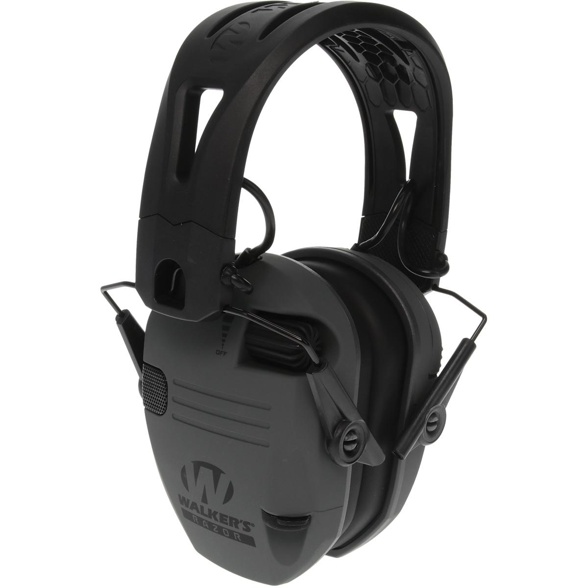 Walker's  Razor Tacti-Grip Ear Muffs -Battleship Gray 23NRR Picture of Walkers Game Ear Walker's Battleship grey Razor w/ rubber headband