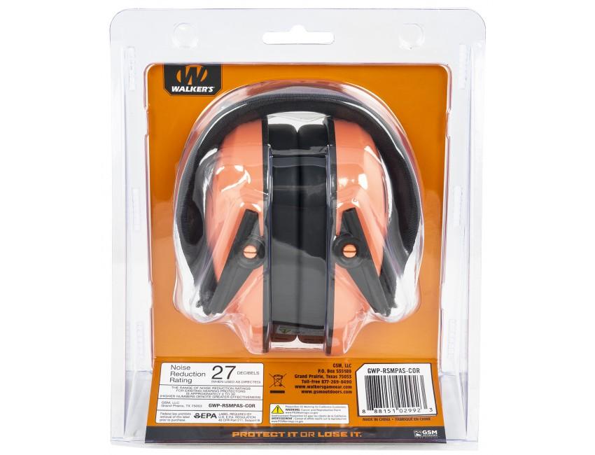 Walker's Razor Passive Muff - Coral 27NRR Picture of Walkers Game Ear Walker's RAZOR SLIM PASSIVE MUFF CORAL