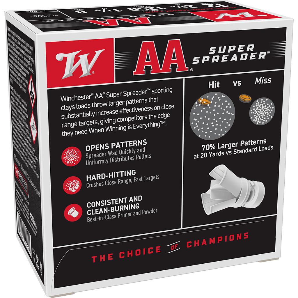 Winchester Light Target 12ga 2-3/4" 1-1/8oz 1250 fps 25/ct Picture of Winchester Ammunition AA LIGHT TARGET 12 GA 2-3/4" #8 1-1/8 OZ 1250FPS SPREADER LOAD 25 RD
