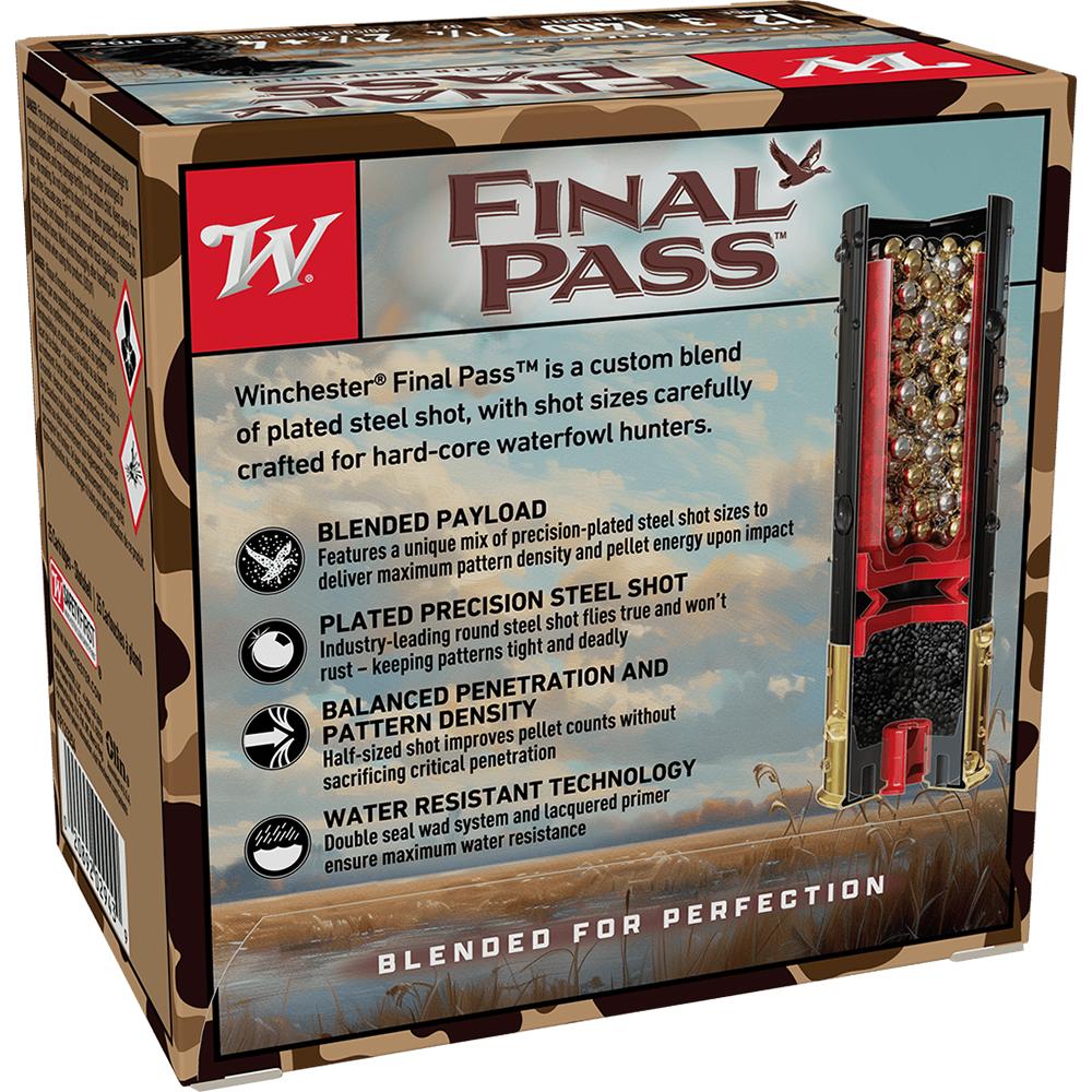 Winchester Final Pass Shotshells 12ga 3" 1-1/4oz 1400 fps #2.5 & #4 Shot 25/ct Picture of Winchester Ammunition FINAL PASS 12 GA 3 HS 1-1/4 2.5 & 4 BLEND 25 Rds