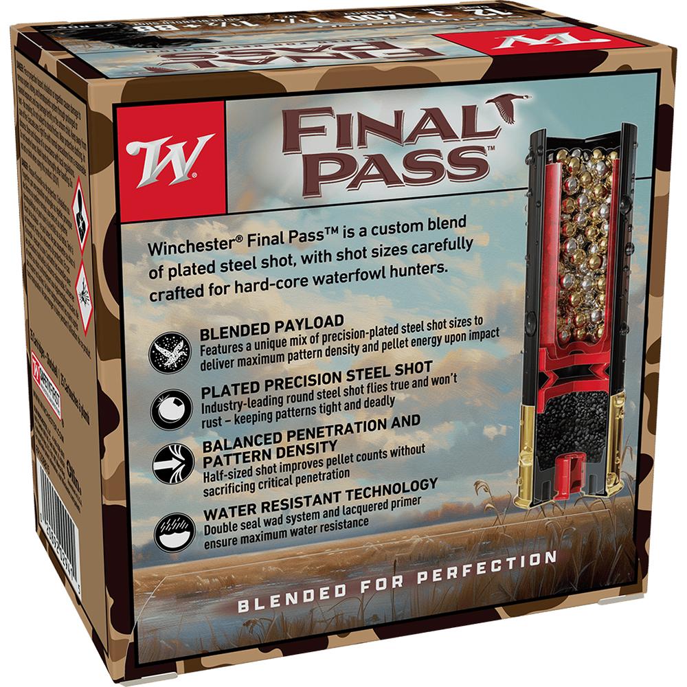 Winchester Final Pass Shotshells 12 ga 3" 1-1/4 oz 1400 fps #1.5 & #BB 25/ct Picture of Winchester Ammunition FINAL PASS 12 GA 3 HS 1-1/4 BB & 1.5 BLEND 25 Rds