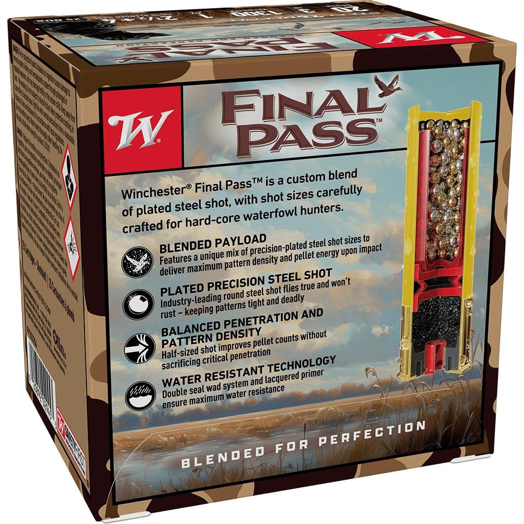 Winchester Final Pass Shotshells 20ga 3" 1oz 1300 fps #2.5 & #4 25/ct Picture of Winchester Ammunition FINAL PASS 20 GA 3 HS 1 2.5 & 4 BLEND 25 Rds