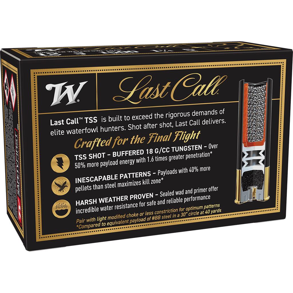 Winchester Last Call Waterfowl TSS Shotshells 12ga 3" 1-1/4oz 1500fps #5 10/ct Picture of Winchester Ammunition Last Call 12 GA 3" #5 WATERFOWL TSS 1-1/4 OZ 1500 FPS 10/RD