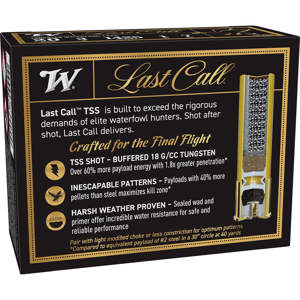 Winchester Last Call Waterfowl TSS Shotshells 20ga 3" 1oz 1425fps #7 10/ct Picture of Winchester Ammunition Last Call 20 GA 3" #7 WATERFOWL TSS 1 OZ 1425 FPS 10/RD
