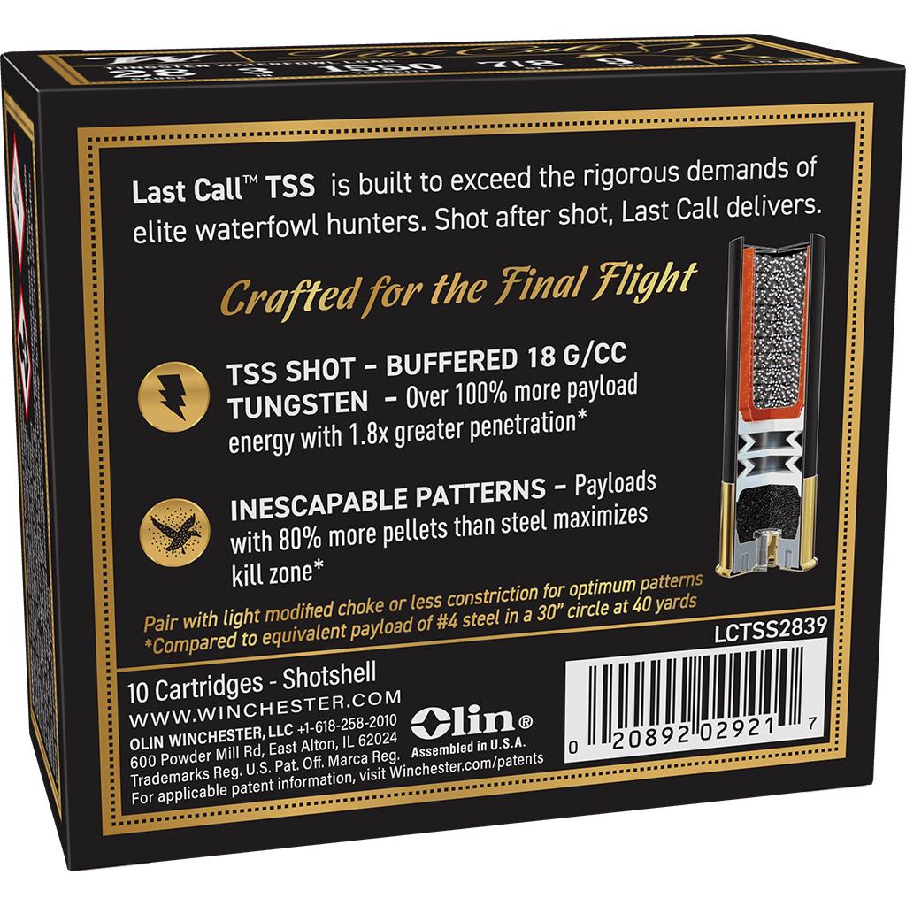 Winchester Last Call Waterfowl TSS Shotshells 28ga 3" 7/8oz 1550fps #9 10/ct Picture of Winchester Ammunition Last Call 28 GA 3" #9 WATERFOWL TSS 7/8 OZ 1550 FPS 10/RD