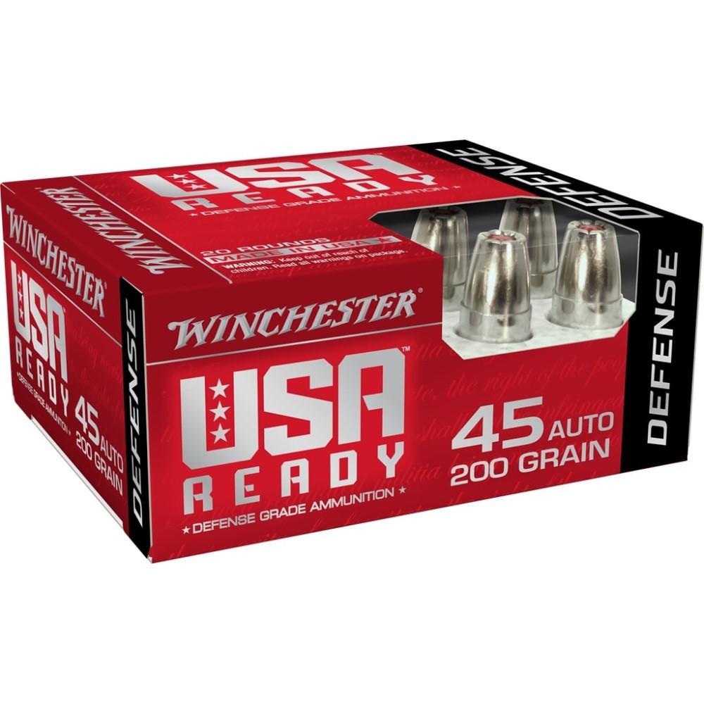 Winchester USA Ready Hex Vent Hollow Point Handgun Ammunition .45 ACP 200 gr PT 1000 fps 20/ct Picture of Winchester Ammunition USA Ready 45 AUTO HEX-VENT Hollow Point 200gr 20RD