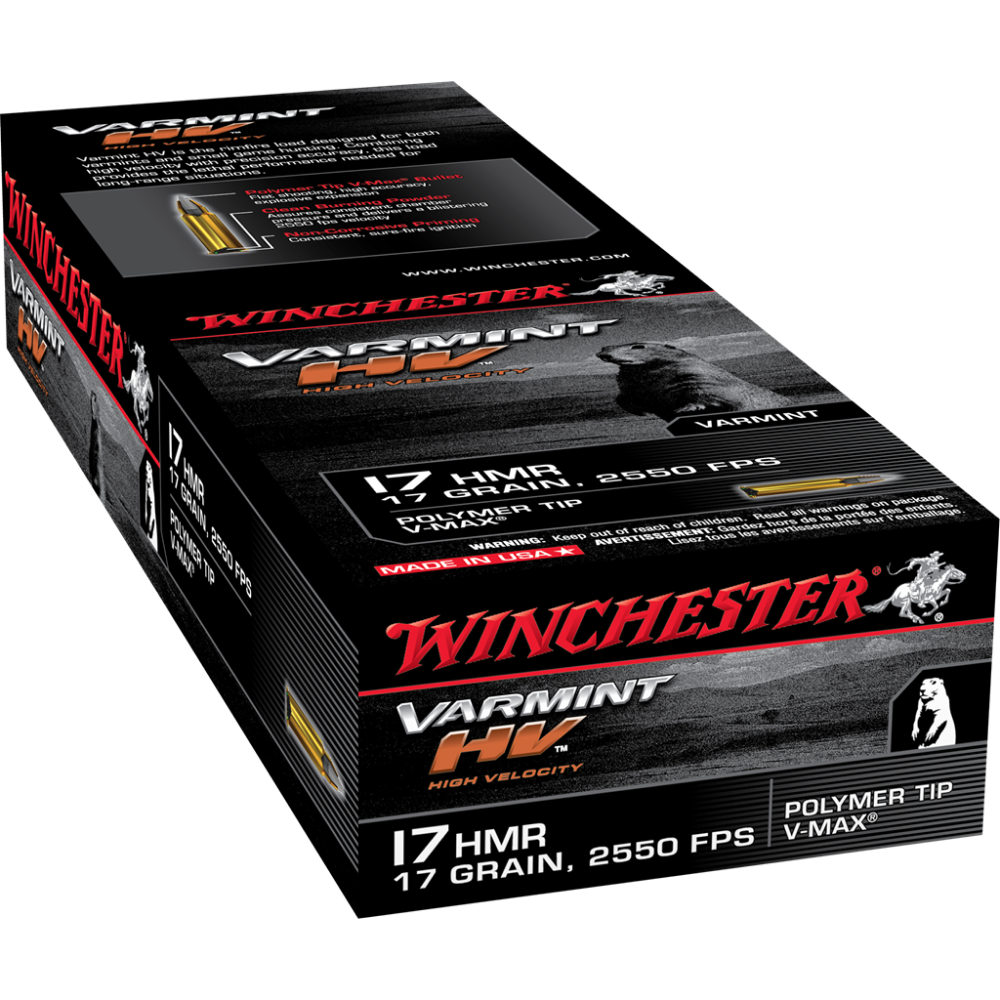Winchester Varmint HV Rimfire Ammunition .17 HMR 17 gr. PT 2550 fps 50/ct Picture of Winchester Ammunition 17 HMR 17GR V-MAX 50RD