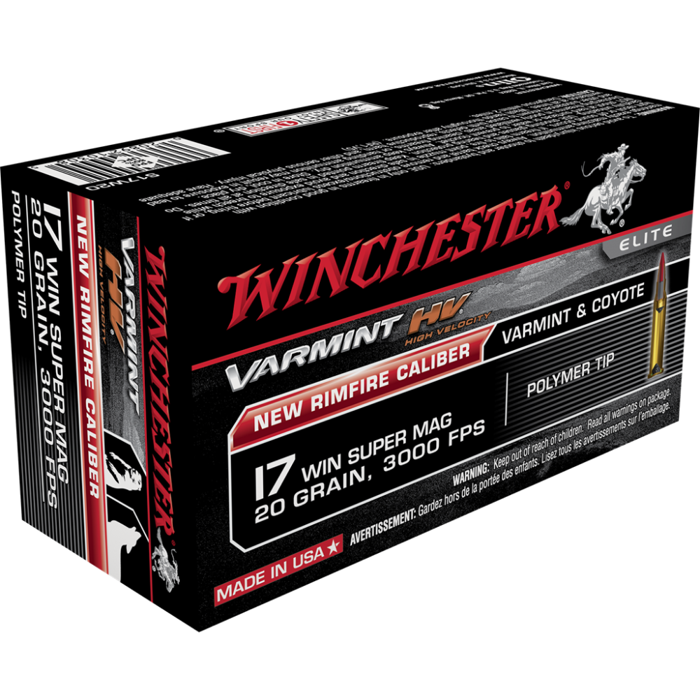 Winchester Varmint Rimfire Ammunition .17 WSM 20 gr. VMAX 3000 fps 50/ct Picture of Winchester Ammunition 17 WIN.SUPER MAG 20GR VMAX HV 50