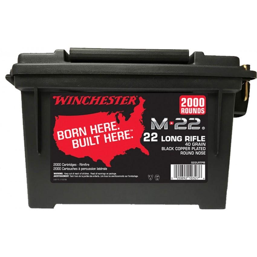 Winchester M-22 Rimfire Rifle Ammunition .22 LR 40 gr. CPRN 1255 fps 2000/ct Picture of Winchester Ammunition 22LR 40GR BLACKENED LRN AMMO 2000 RDS/PLASTIC CAN